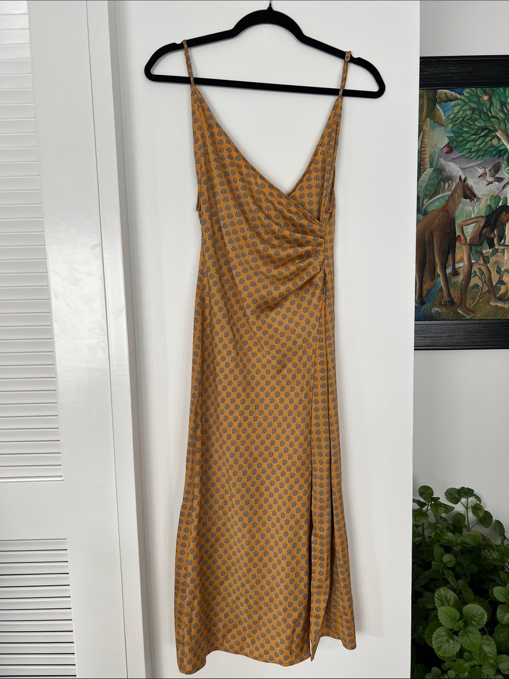 Urban Outfitters Mustard Yellow Printed Slip Maxi Dress